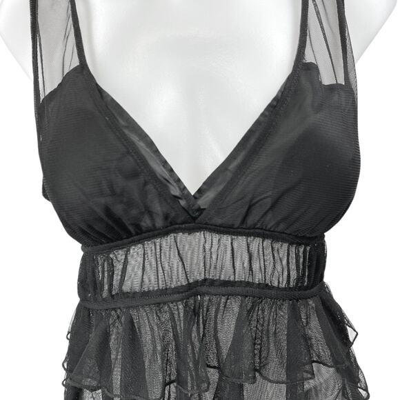 Zara Black Lace Tulle Sleeveless Ruffle Sheer Peplum Crop Tank Blouse Top Size M - Picture 9 of 9